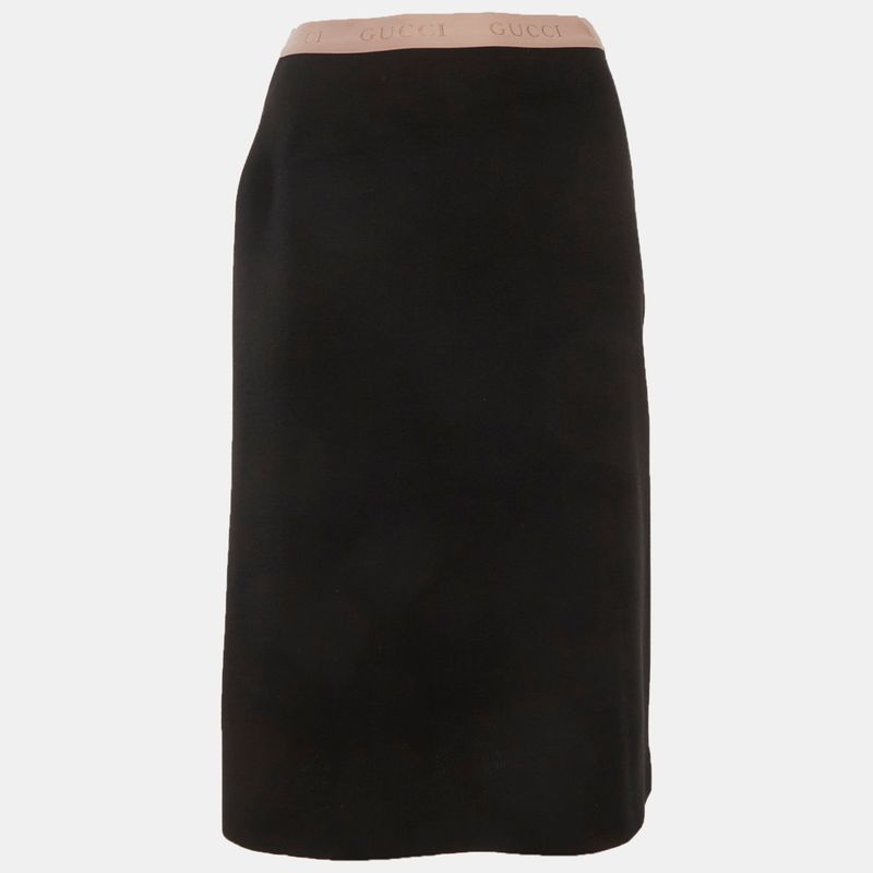 Gucci Black Stretch Knit Logo Detail Pencil Skirt S